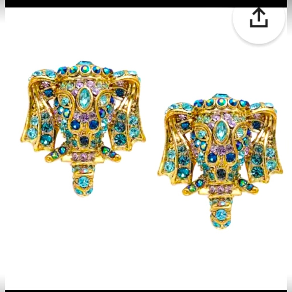 Heidi Daus “Circus Time” Gold and Blue Swarovski Elephant Earrings
